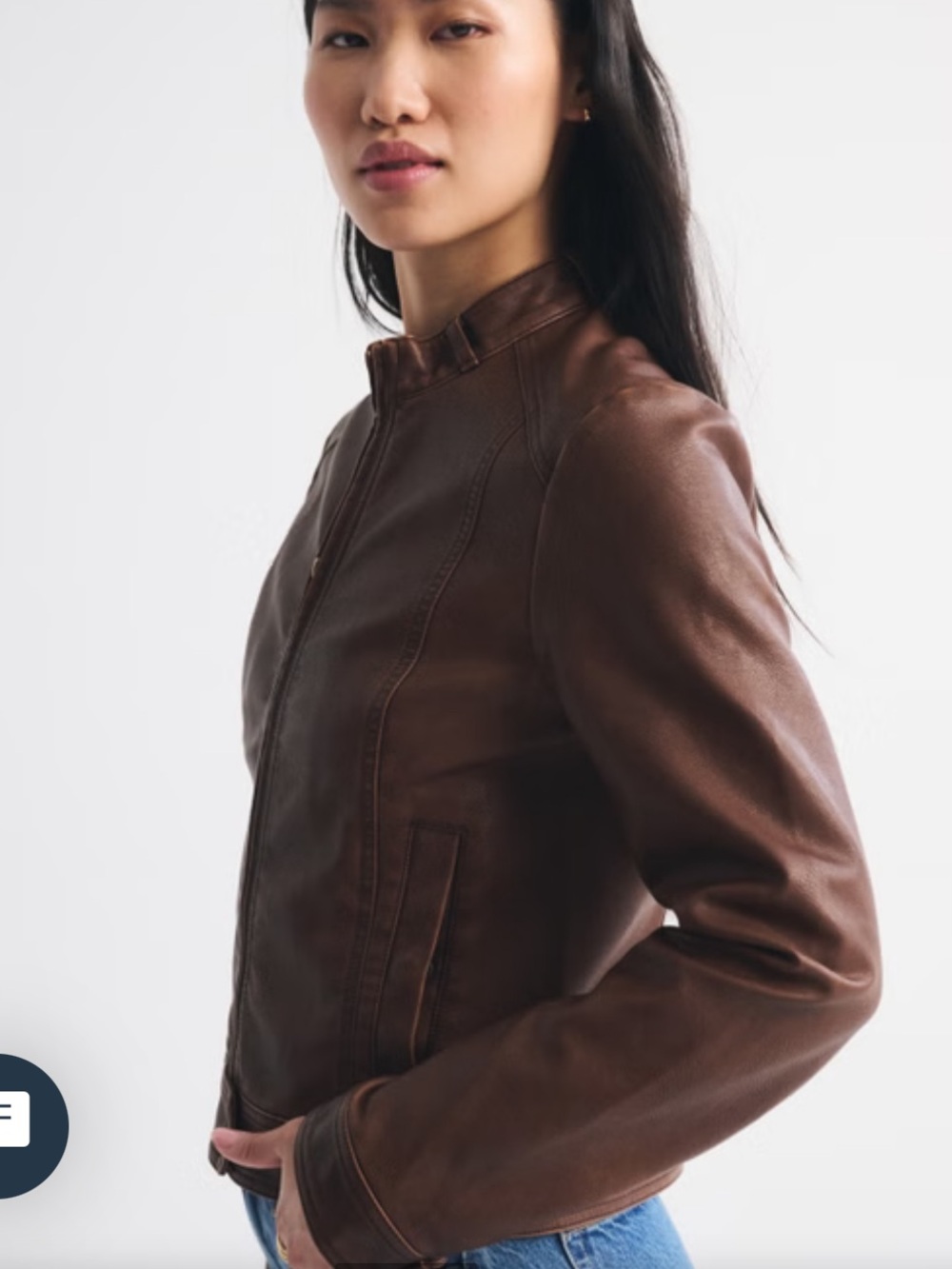 Abercrombie & Fitch Slim Vegan Leather Mockneck Jacket - Picture 3 of 6